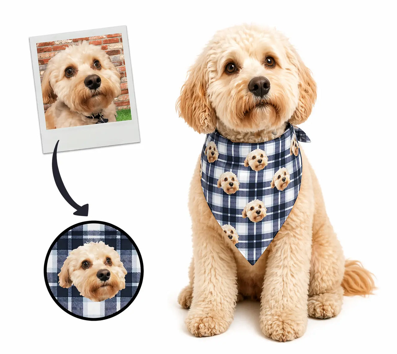 Custom pet bandana designs featuring personalized dog photos