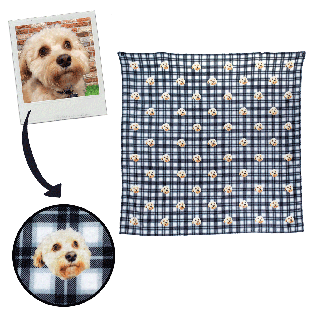 Personalized custom pet face blanket with dog photo design
