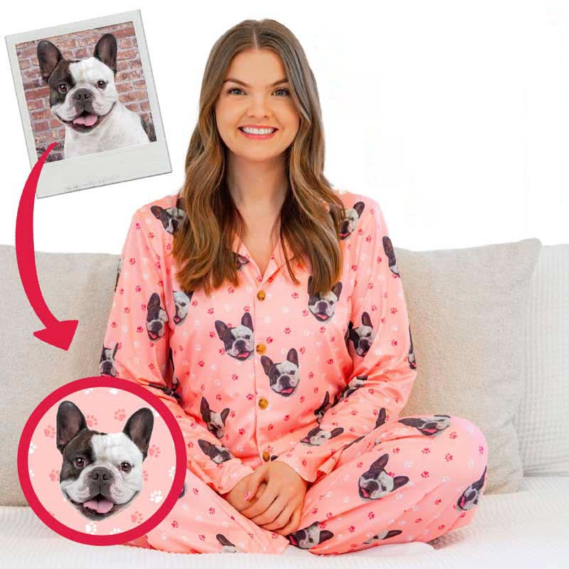 Custom pet face pajamas with pants and long sleeve top