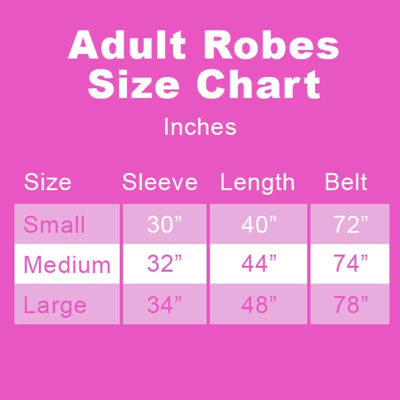 Custom pet robe adult size chart