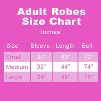 Custom pet robe adult size chart