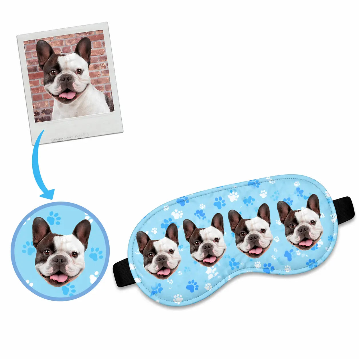 Custom sleep mask featuring multiple personalized pet faces