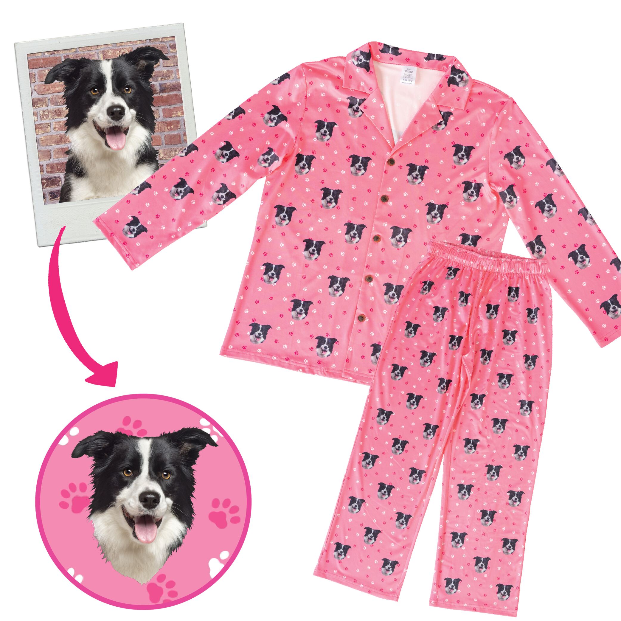 Personalized pet face pajama set with pants and long sleeve top