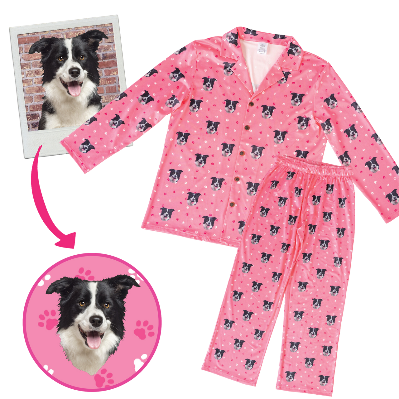 Personalized pet face pajama set with pants and long sleeve top