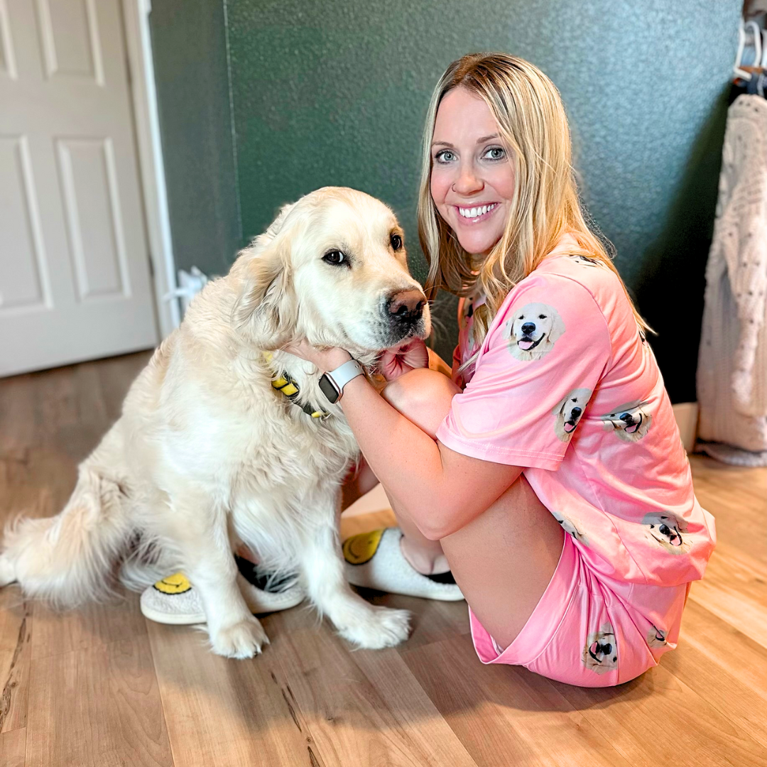 Personalized pet sleepwear featuring a custom dog design