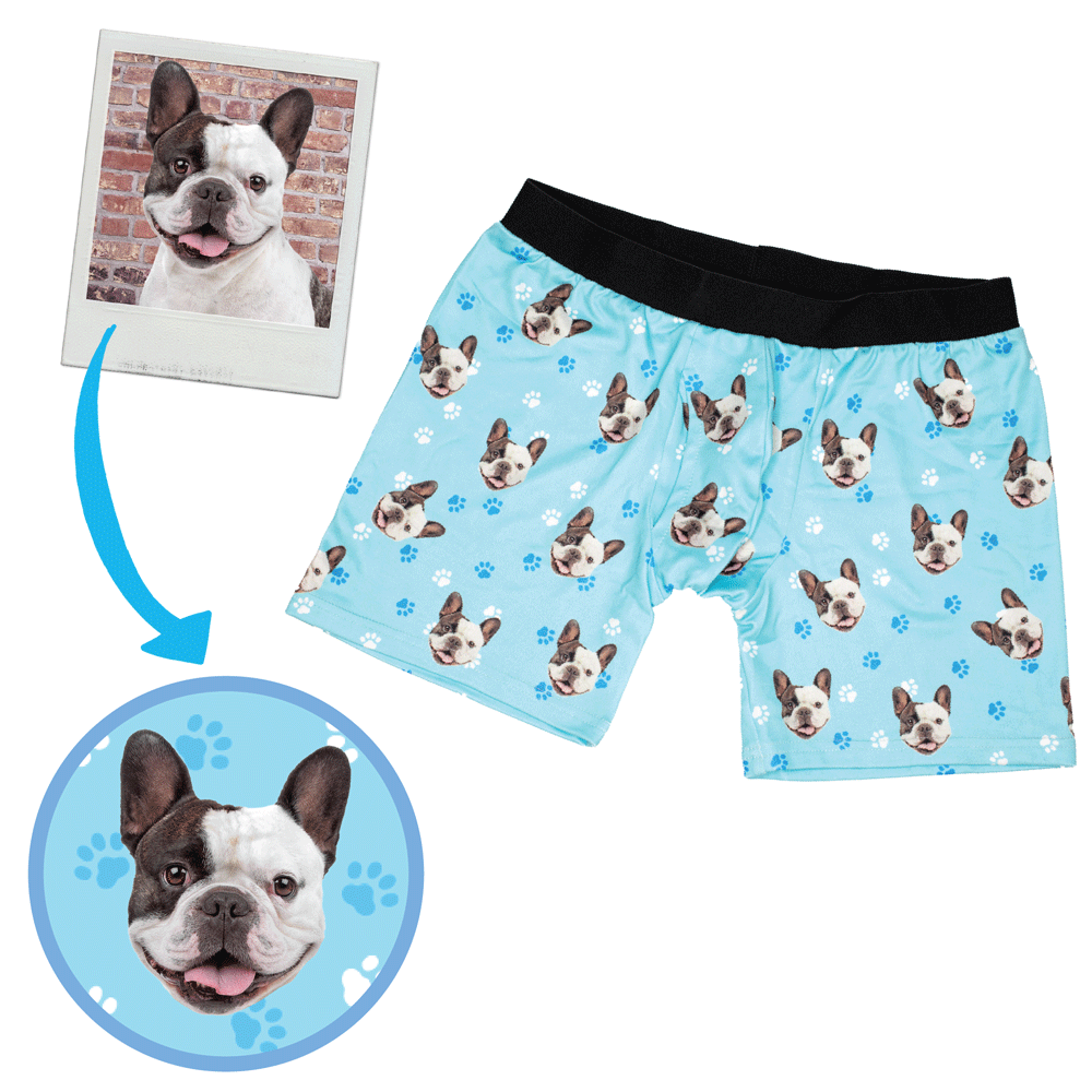 Personalized pet underwear featuring a custom dog photo