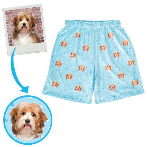 Pet face pajama shorts with personalized pet photo