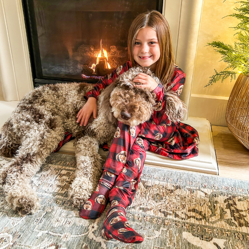 Pet themed pajamas for children with personalized dog design