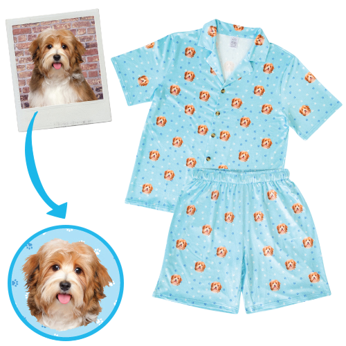 Pet themed pajamas with shorts and short sleeve top